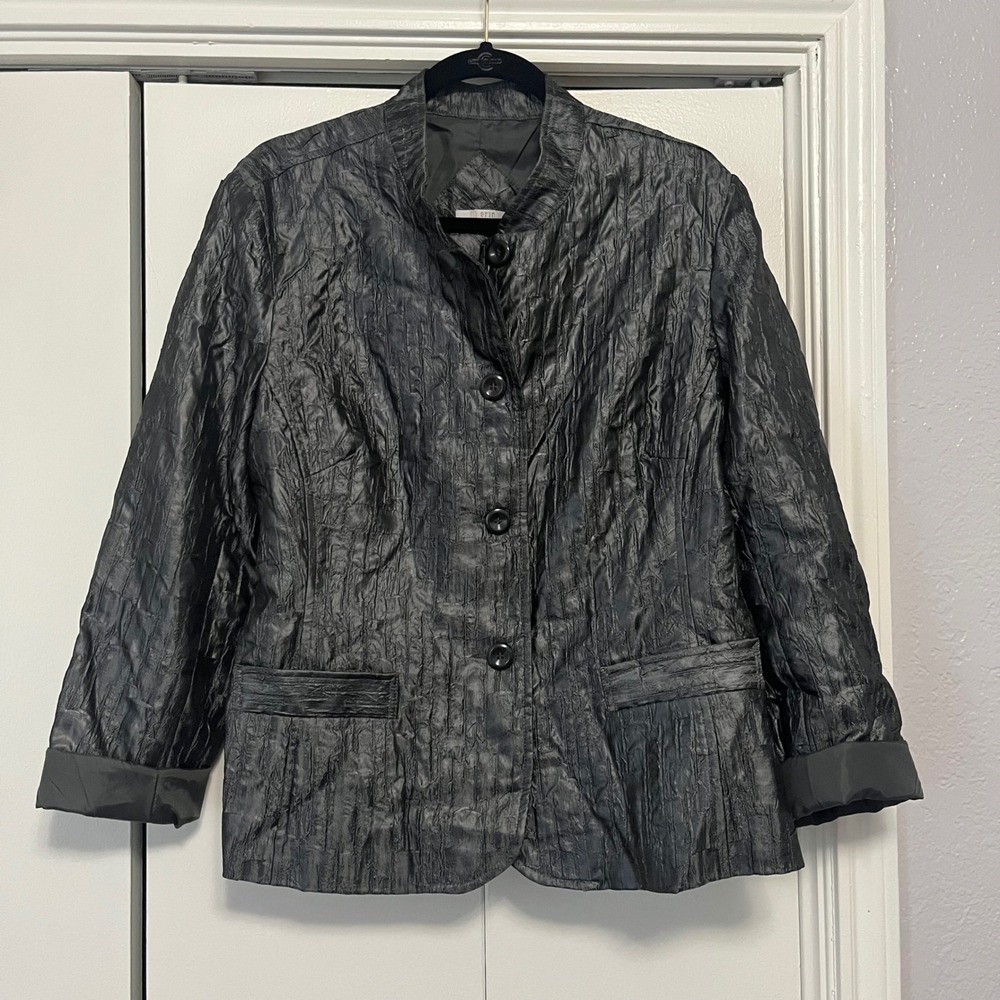 Erin by Erin London Womens Charcoal Gray Crinkle Texture Button Front Blazer